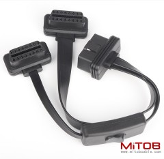 35 cm OBD one split two extension cable with switch, OBD 2 flat wire one to two cable