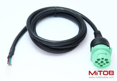 Green Type 2 J1939 Female to Open Pigtail 9pin Cable 6ft