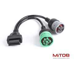 9pin J1939 Male and 6pin J1708 Male to OBD2 Female Port Splitter Y Cable