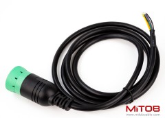 Green Type 2 J1939 Male to Open Pigtail 9pin Cable Truck Diagnostic Scanner Cable