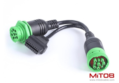 SAE J1939 Type 2 Male to Female to OBD2 Female Port Splitter Cable