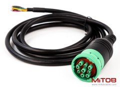 Green Type 2 J1939 Male to Open Pigtail 9pin Cable Truck Diagnostic Scanner Cable