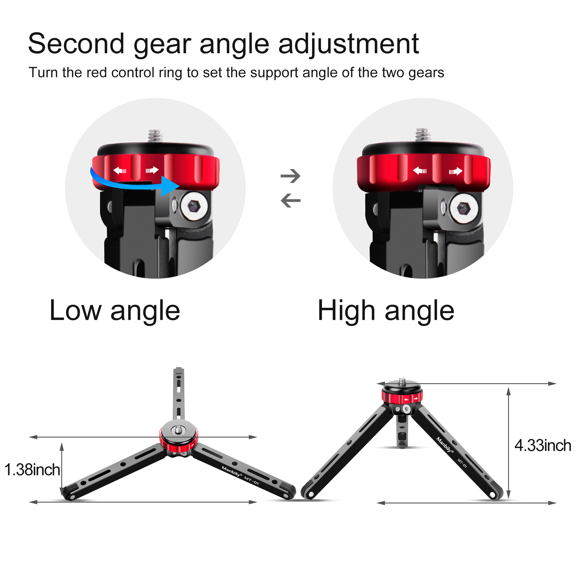 MT-01 CNC Aluminum Mini Desktop Tripod,Portable Table Camera Phone Tripod Stand