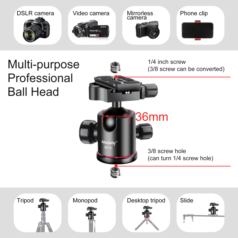 KF-0 360 Degree Rotated Professional Panoramic Gimbal Tripod Ball Head for DSLR Camera