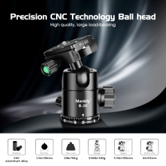 Manbily B-20 Tripod Ball Head Mount 360 Degree Swivel Camera Ball Head