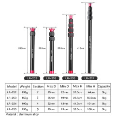 Manbily LR-252 Aluminum Alloy Extension Pole for Gimbals