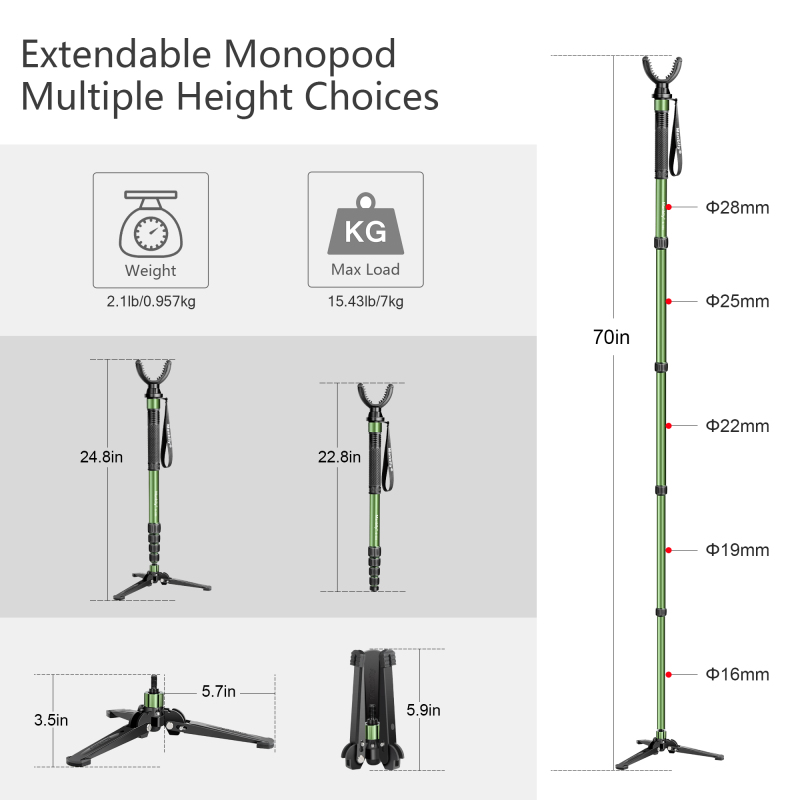 G-333 Portable Aluminum Outdoor Gun Bracket Hunting Telescopic Shooting Stick V Shaped Rotating Yoke Tripod