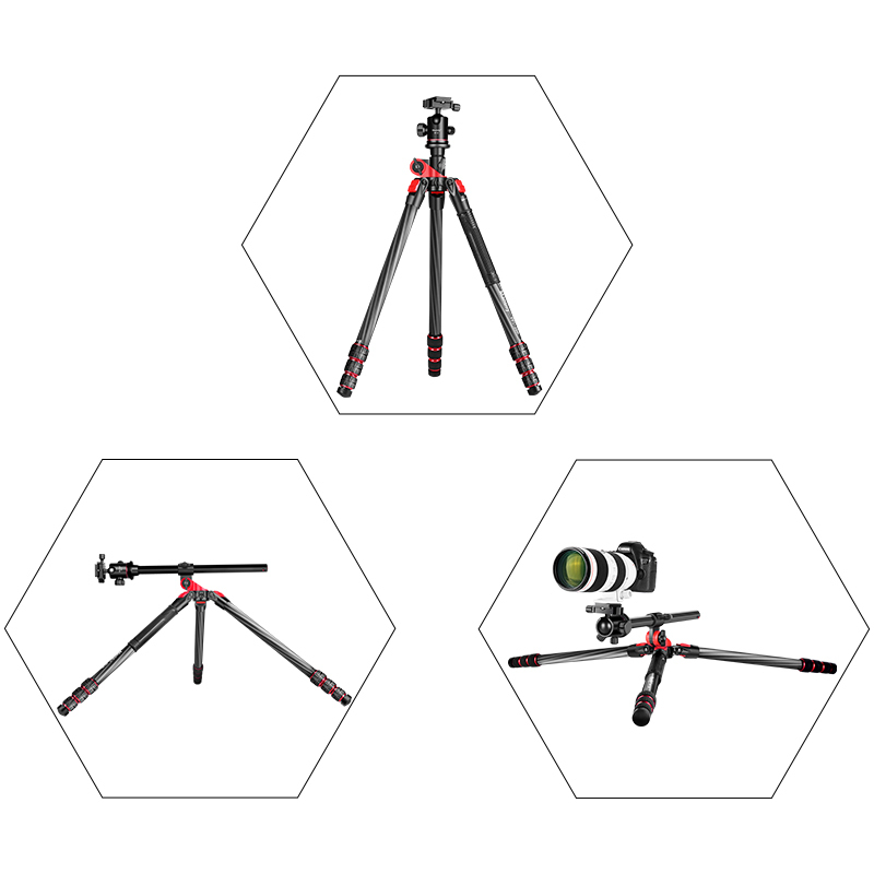 Manbily FPT-284C Carbon Fiber Camera Tripod Monopod Carbon Fiber with Rotatable Center Column, Portable Lightweight, 360 Degree Ball Head for DSLR Camera Camcorder