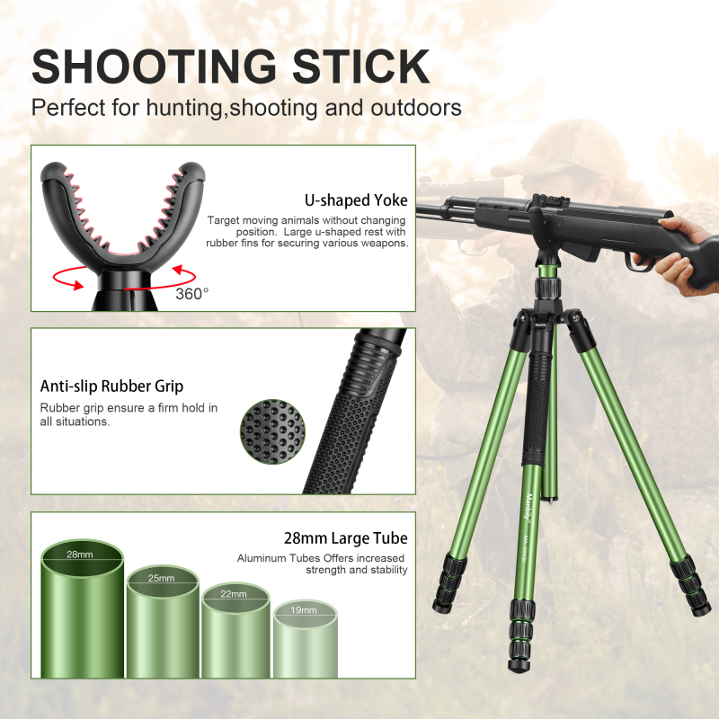 Manbily 73 Inches Adjustable Aluminum Hunting tripod Shooting Stick Tripod Shooting Rest with U Shaped Yoke