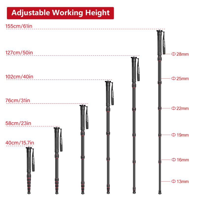 Manbily Camera Monopod Aluminum Portable Compact Lightweight Travel Monopod with Carrying Bag Walking Stick Handle,for DSLR Canon Nikon Sony Video Camcorder,6 Sections up to 61-in