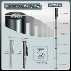 Manbily Camera Monopod, A-666L 32mm Tube Aluminum Monopod with Walking Stick Handle, Travel Monopod for DSLR Cameras Canon Sony Nikon, Payload 33 lbs/15kg (69")