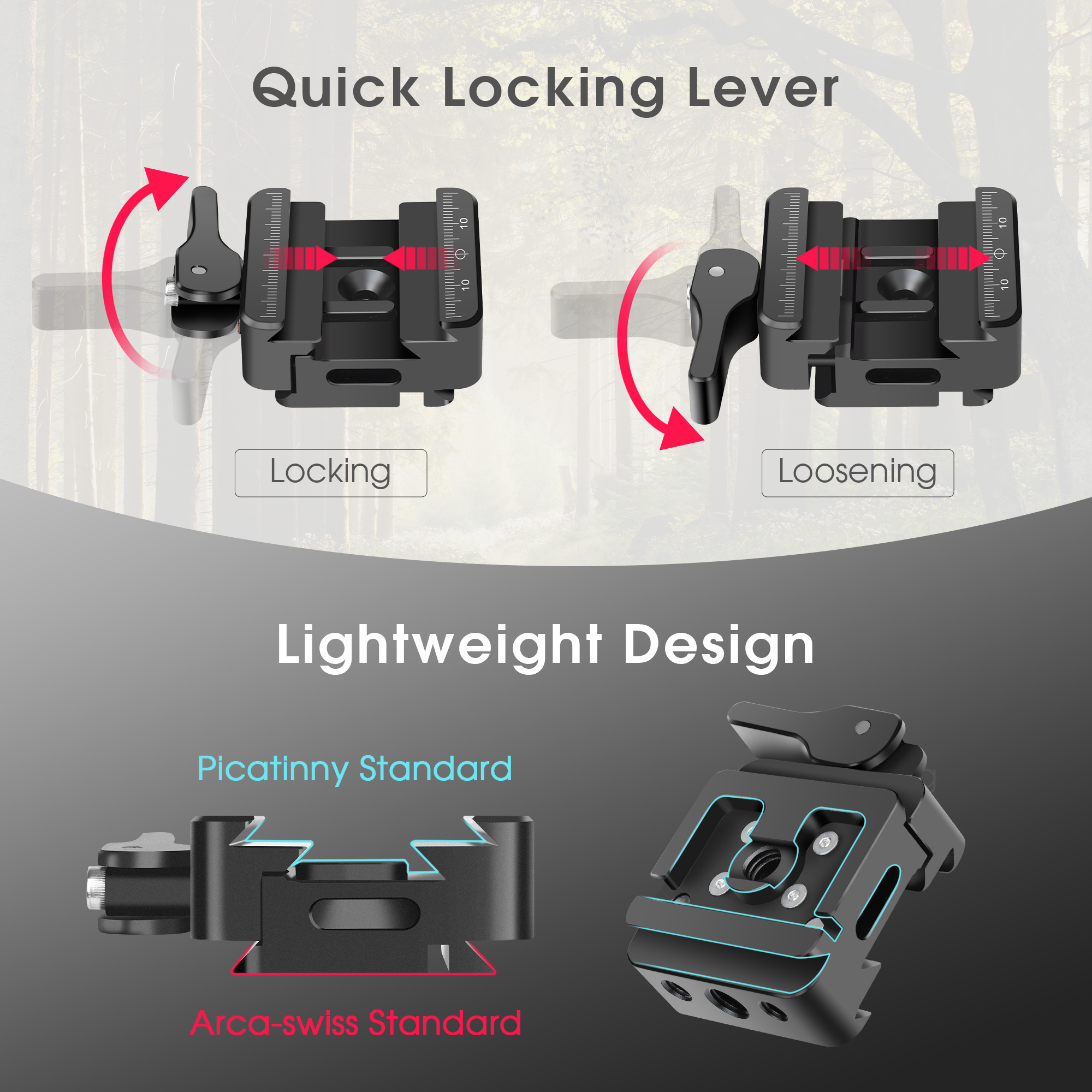 Manbily PA-02 QR Quick Release Clamp Arca Swiss Dovetail to Picatinny Adapter