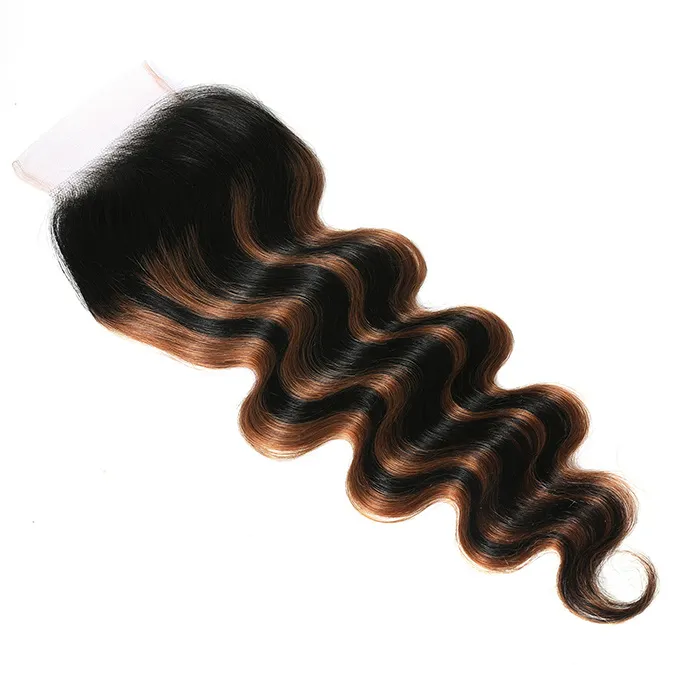 Balayage Ombre Highlight Body Wave 4x4 Free Part Lace Closure