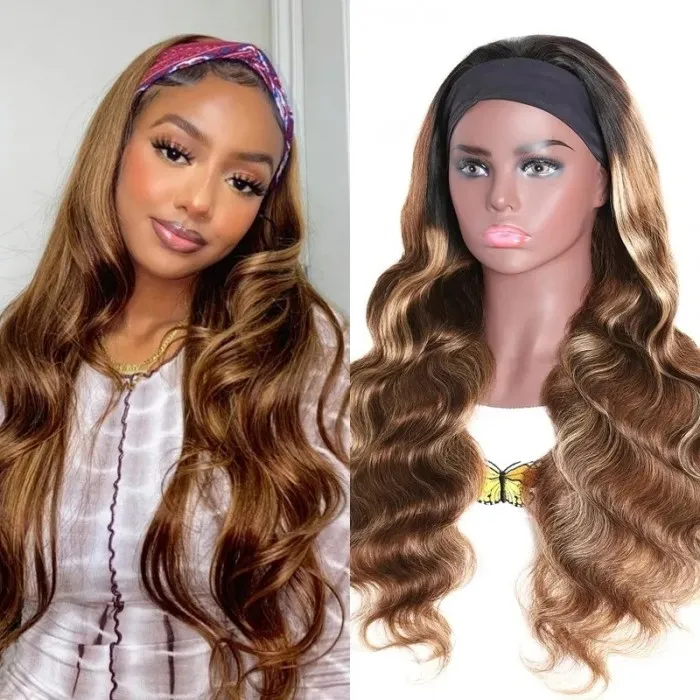 Ombre Highlight Headband Human Hair Wig Body Wave Wig