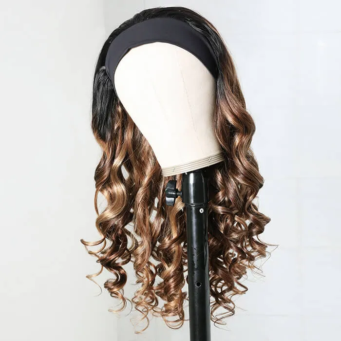 Ombre Highlight Headband Human Hair Wig Body Wave Wig