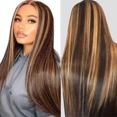 Highlight Brown Straight Wig 13x4 Lace Front Wig Honey Blonde Human Hair Wigs