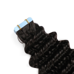 10A+ Tape In Deep Wave Hair Extensions Natural Human Hair For Black Women 40PCS