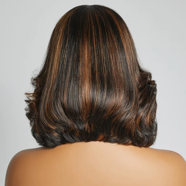 Brown Highlights Shoulder Length 4x4 Closure Lace Glueless Wig