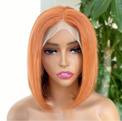New Trending Orange Color 13*4 Bob High Density Human Hair Wig Wholesale Bob