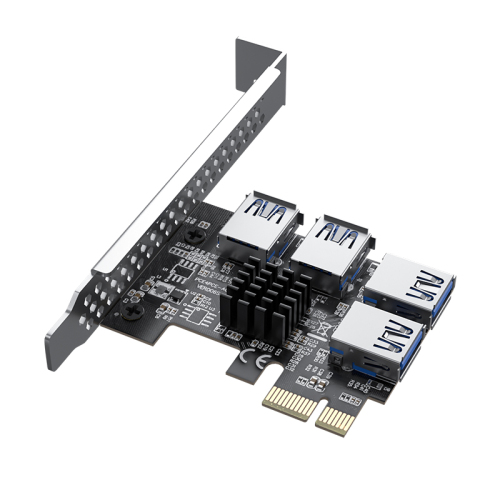 Riser PCI-E 1X to 16X External PCI-E 4 USB Adapter Multiplier Card