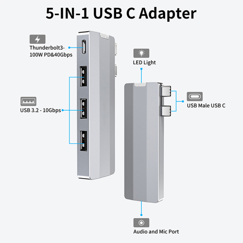 笔记本电脑搭档10Gbps速率带3.5毫米插孔的双USB-C接口扩展坞