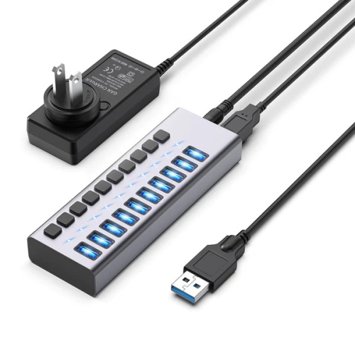 10 Port 10Gbps PD 100W USB3.2 Hub with Individual On/Off Switches Splitter