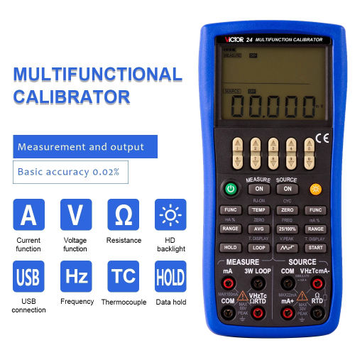 Victor 24 25 Multifunction Calibrator Process Instrumentation DCV TC High Precision 0.02% Backlight Thermocouple Loop RTD Process Multimeter