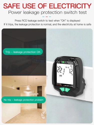 Mastfuyi FY1881 Digital Smart Socket Tester 30V-250V Voltage Test Socket Detector US/UK/EU Plug ENull Line Phase Check Rcd test Data storage