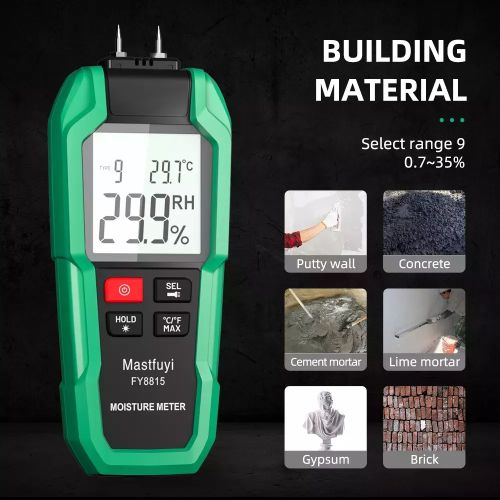 Mastfuyi FY8815 Wood Moisture Meter Pin-Type Water Leak Detector Damp Tester Dampnes Meter for Wood Building Material Firewood Walls Paper Floor