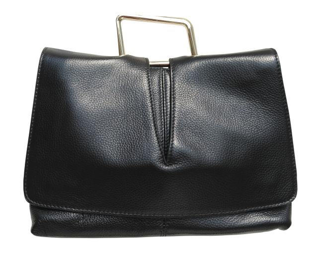 Leather Rhombus Metal Handle Flap Bag