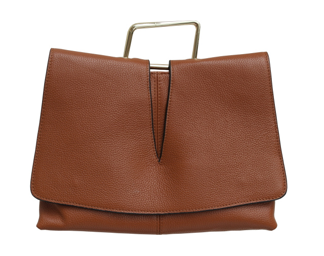 Leather Rhombus Metal Handle Flap Bag