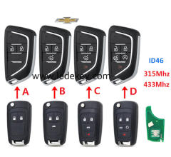 2/3/4/5 buttons Chevrolet Modified remote key 315 / 433Mhz with ID46 chip (pls choose model and frequency)