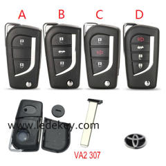 For Toyota flip remote key shell with VA2 blade with logo , pls choose button model
