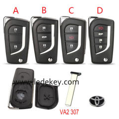 For Toyota flip remote blank key shell with VA2 blade with logo , pls choose button model
