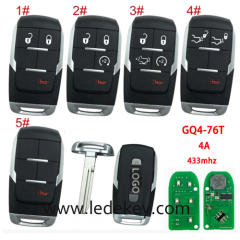 For Chrysler Remote Key Fob FCCID : GQ4-76T 433Mhz 4A chip For Dodge Ram Pickup 1500 2500 3500 5500 2019 + smart key (pls choose model )