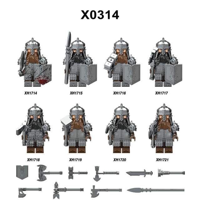 X0314 Lord of the Rings LOTR Hobbit Wars Minifigures Building Blocks Dwarf Warrior Medieval Military Ironfoot Durin's Folk Action Mini Figures Weapon Helmet Shield Armor Sword  Assemble DIY MOC Accessories Movies Bricks Educational Toys Gift for Children