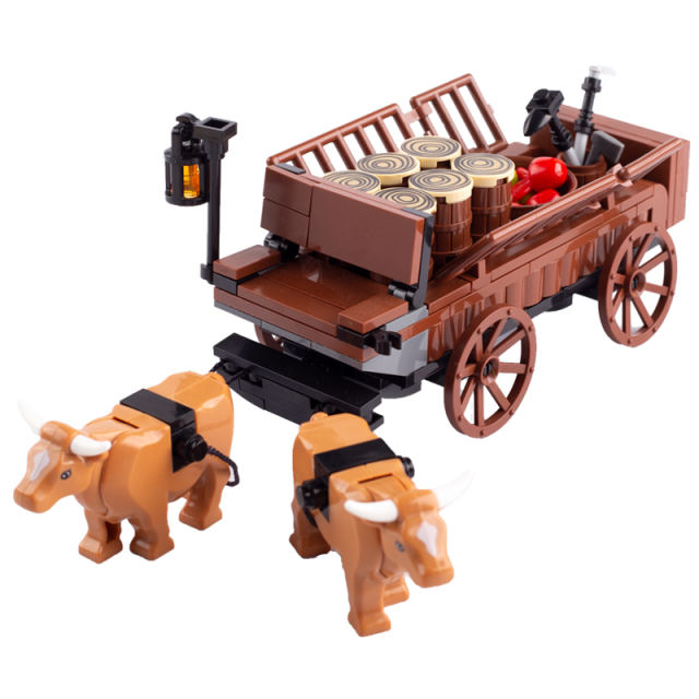 MOC Medieval City Farm Minifigures Ox Cart Carriage Building Blocks Animals Figures Accessories DIY Scene Bricks Model Toys