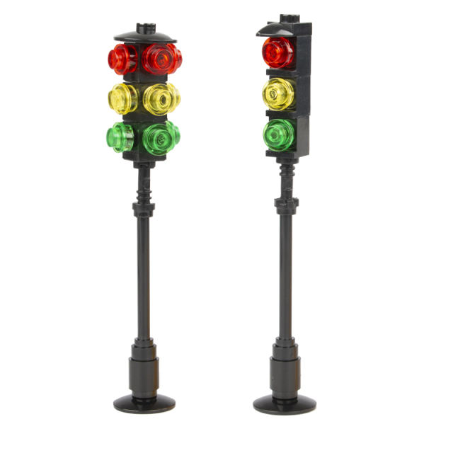 MOC City Road Minifigures Traffic Lights Sign Building Blocks Indicator Street Figures Accessories Brick Model Toys For Kids