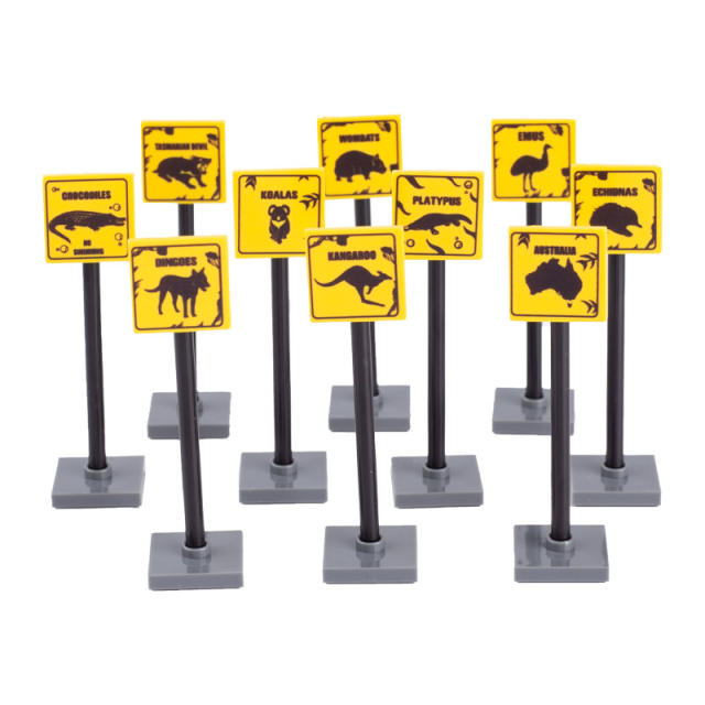 MOC City Road Minifigures Traffic Warning Signs Building Blocks Wild Dog Animals Street Figures Accessories Brick Toys For Kids