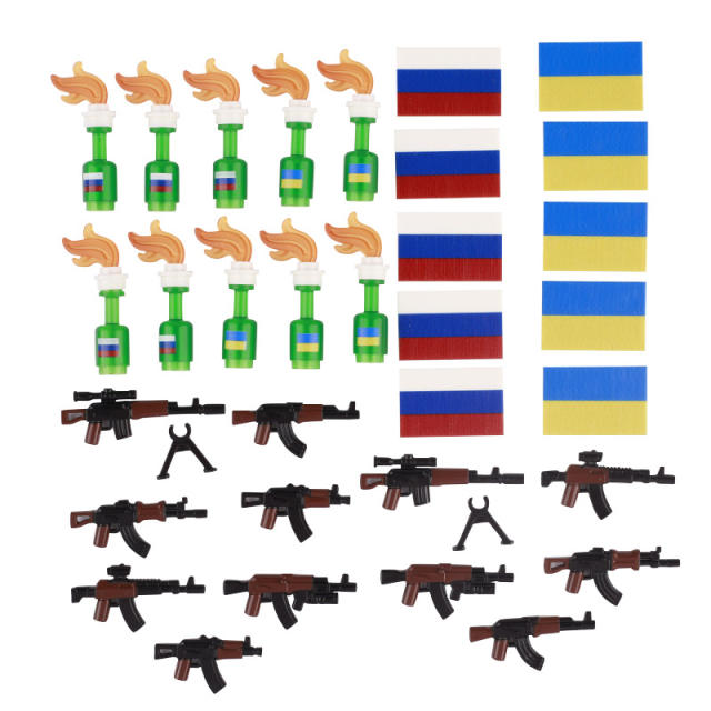 WW2 Military Russian Ukraine Weapon Building Blocks Soldier Minifigs Army AK Guns Flag Bottle Accessories Bricks Toys