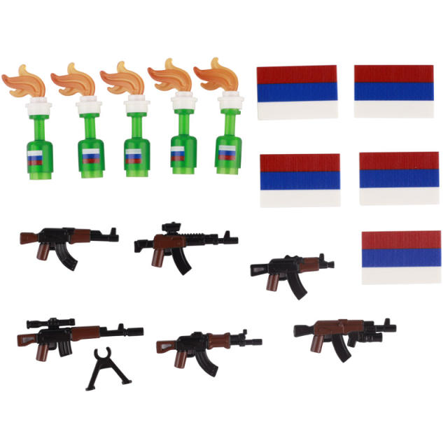 WW2 Military Russian Ukraine Weapon Building Blocks Soldier Minifigs Army AK Guns Flag Bottle Accessories Bricks Toys