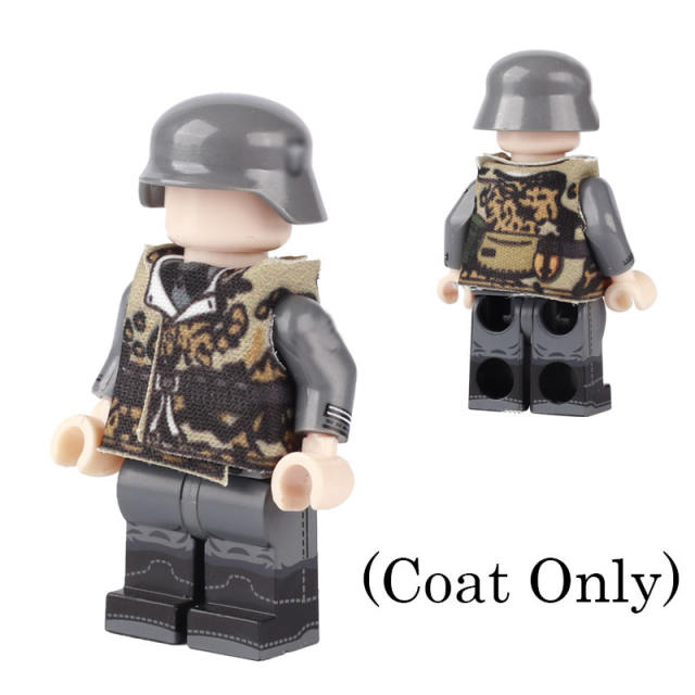 WW1 France Soviet Military Weapon Coat Soldiers Minifigs Building Blocks Army Officer Camouflage Raincoat Brick Model Toys Gifts