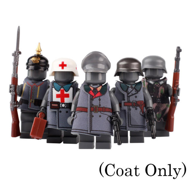 WW1 Germany Military Weapon Coat Soldiers Minifigs Building Blocks Army Officer Medic Fragment Camouflage Raincoat Bricks Model Toys Gifts