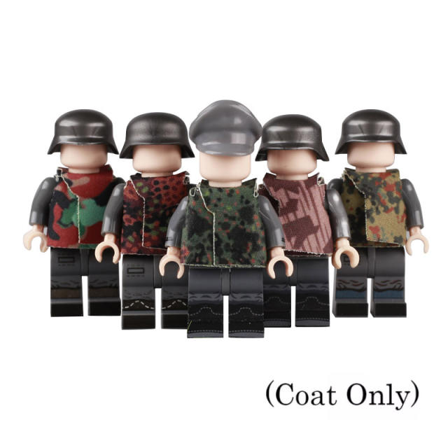 WW2 Military Weapons Accessories Camouflage Germany Soldiers Minifigs Building Blocks Army Clothes Coat Bricks Model Toys Gifts