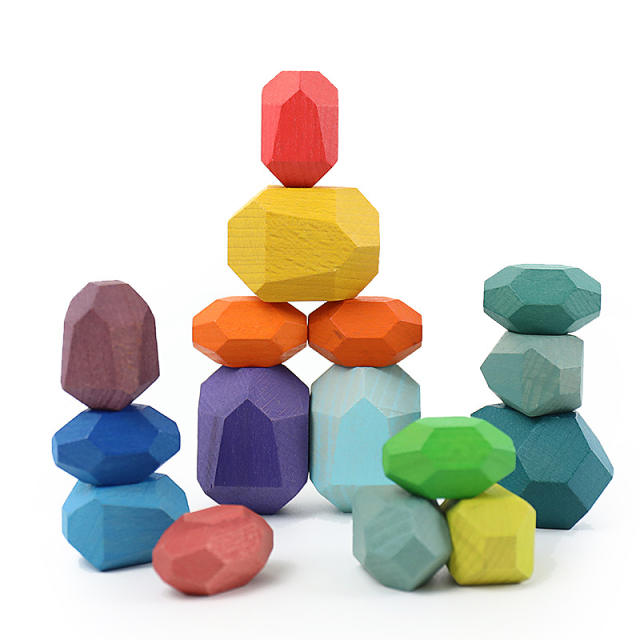 Wooden Colored Teniques Stone Stacking Block Rocks Educational Toy Creative  Montessori Kids Nature Balance Game Tower