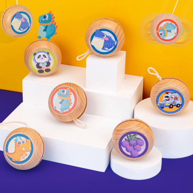 Children's Wooden Cartoon Cute Animal Print YOYO Ball 6 Styles Kindergarten Supplies Grasping Movement Ability Developing Kids Toys