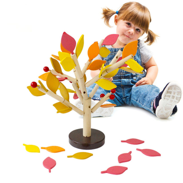 Wooden Simulation Assembling Leaves Building Montessori Blocks Cutting Tree Decorations Multi color Educational Kids Toys