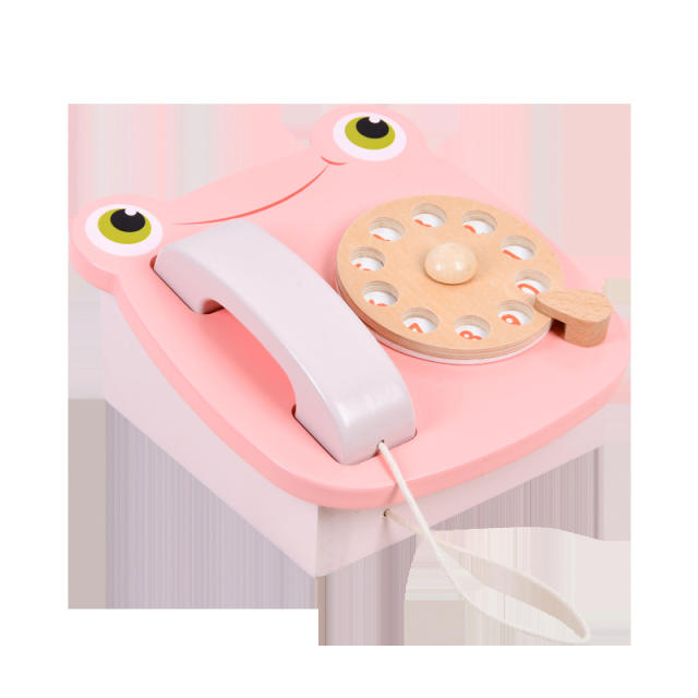 Simulation Telephone Game Wooden Phone Toys Cartoon Pink Frog  High Quality Early Educational  Call  Parent Child Interaction