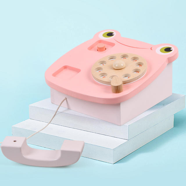 Simulation Telephone Game Wooden Phone Toys Cartoon Pink Frog  High Quality Early Educational  Call  Parent Child Interaction