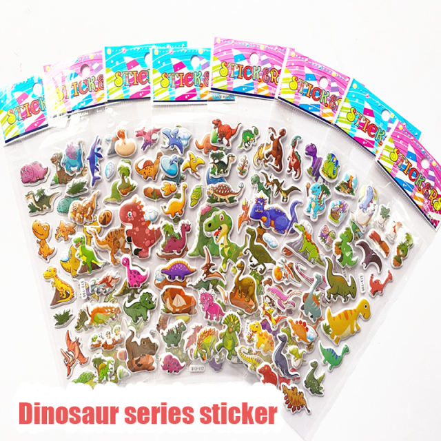 8 PCS 3D Cartoon Dinosaur Stickers Animal Cute Toys Decoration Bubble Cute PVC Kids DIY Classic Toy Girl Boy Gifts Children